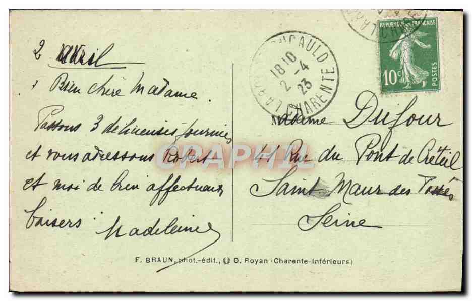 La Rochefoucauld — Le Château sur la route de Chasseneuil — F. Braun, phot.-édit., O. Royan, Charente-Inférieure — Rückseite
