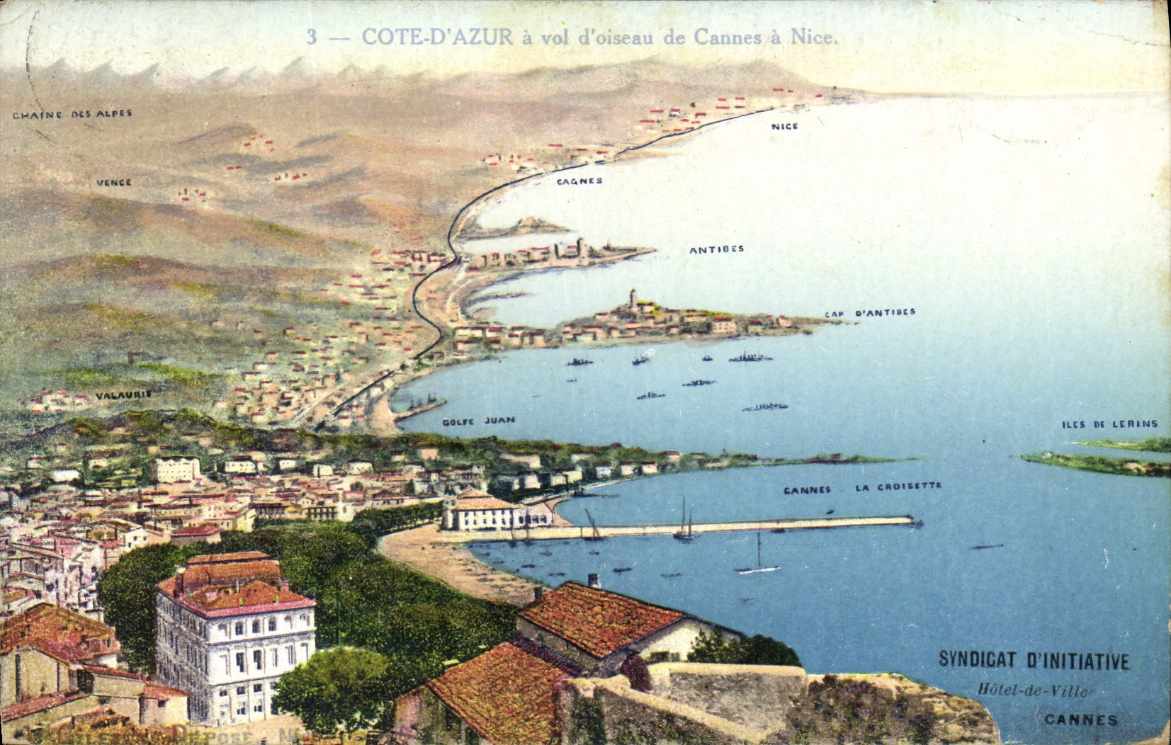 Côte d'Azur — vue aérienne de Cannes à Nice — Syndicat d'Initiative, Cannes