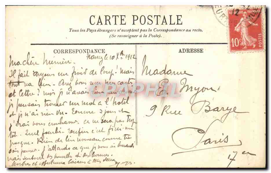 CPA Nancy La Place Stanislas vers le theatre  — Verso