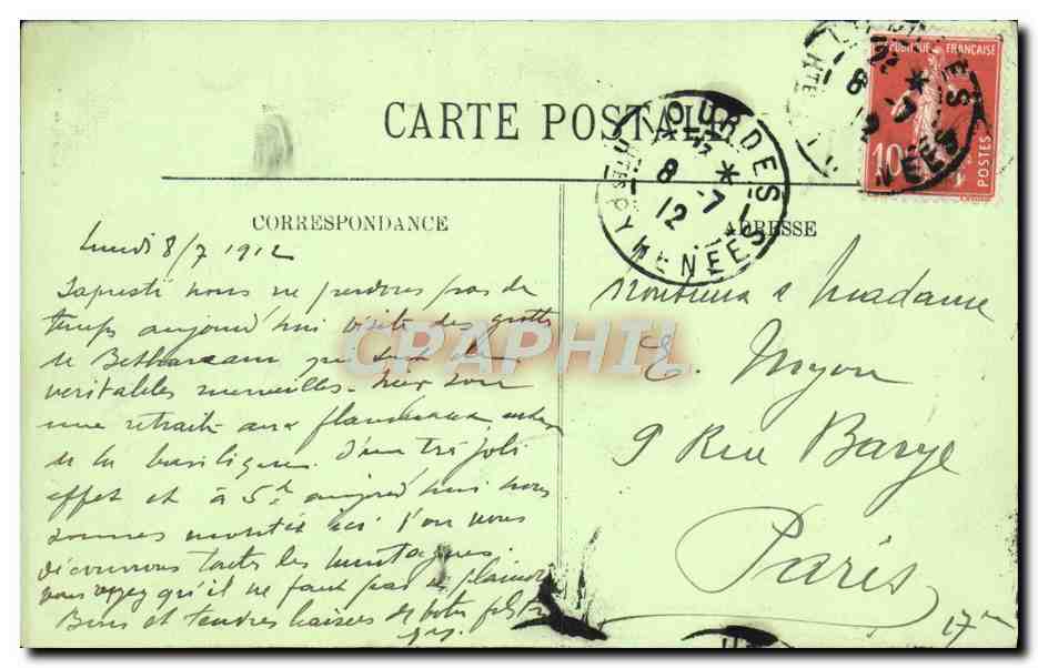CPA Lourdes Funculaire du Pic du Jer Le croisement — Verso