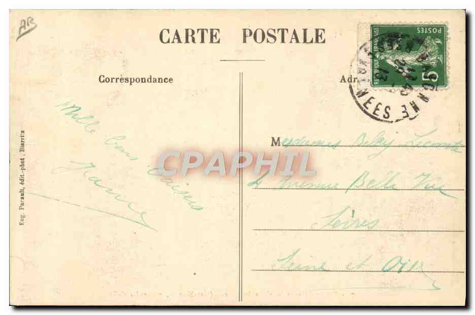Ponte internacional de Behobia — Carabineros, y guardia civil — Rug. Paranh, edit. Biarritz — Rückseite