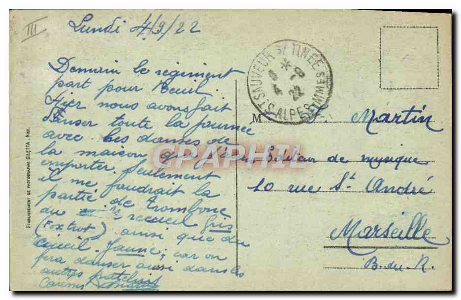CPA Douane Douanes Vallee de la Tinee Route de St Sauveur a Isola Pont de Paule Frontiere italienne  — Rückseite