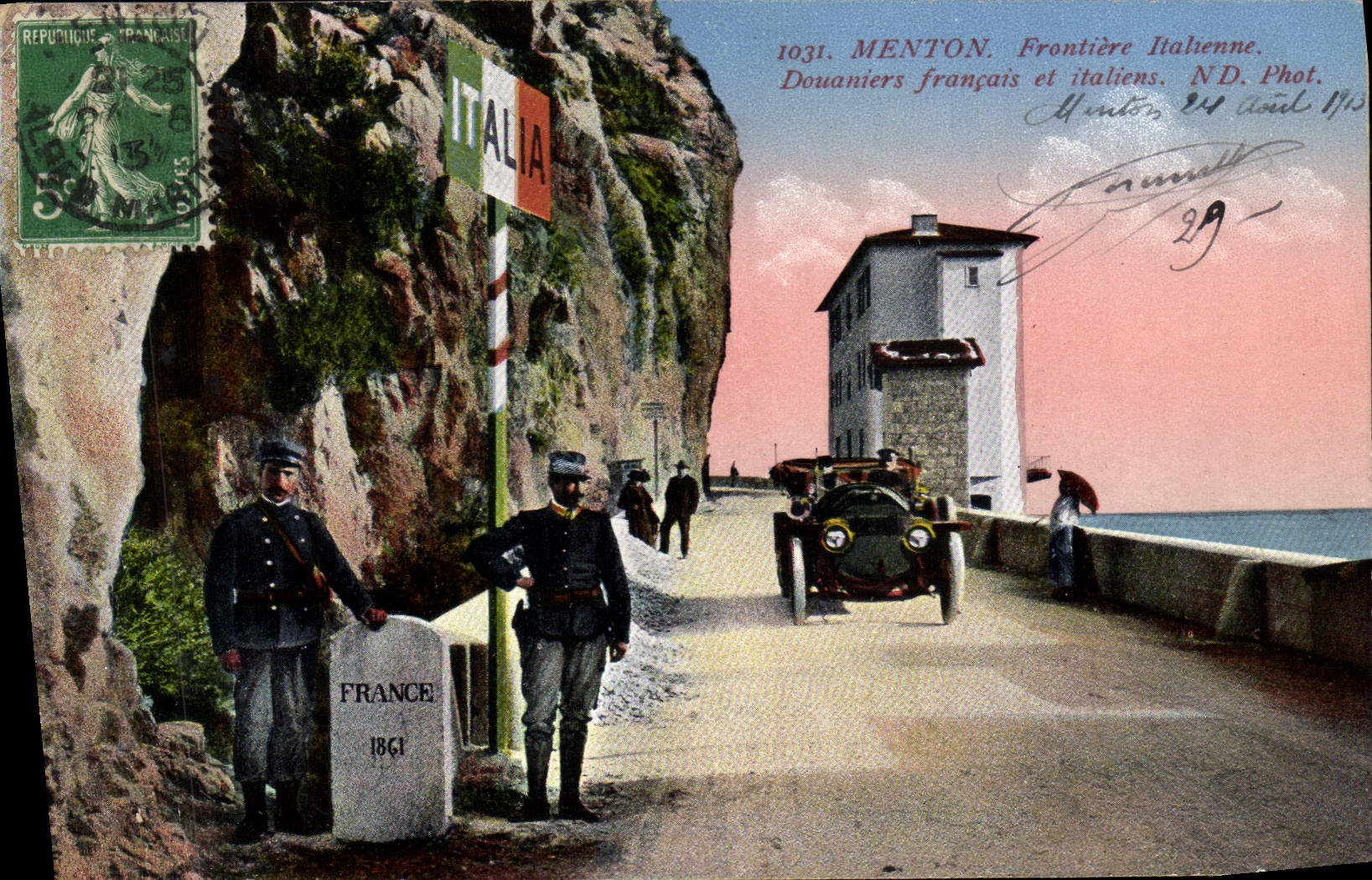 CPA Douane Douanes Menton Frontiere italienne Douaniers Francais et italiens 
