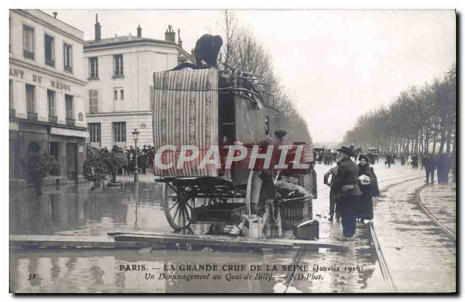 Paris — Die große Flut der Seine (Januar 1910) — Ein Umzug am Quai de Billy — ND Pbot.