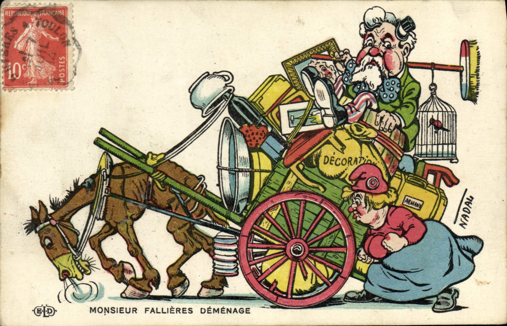 CPA Monsieur Fallieres demenage Cheval Illustrateur Nadau 