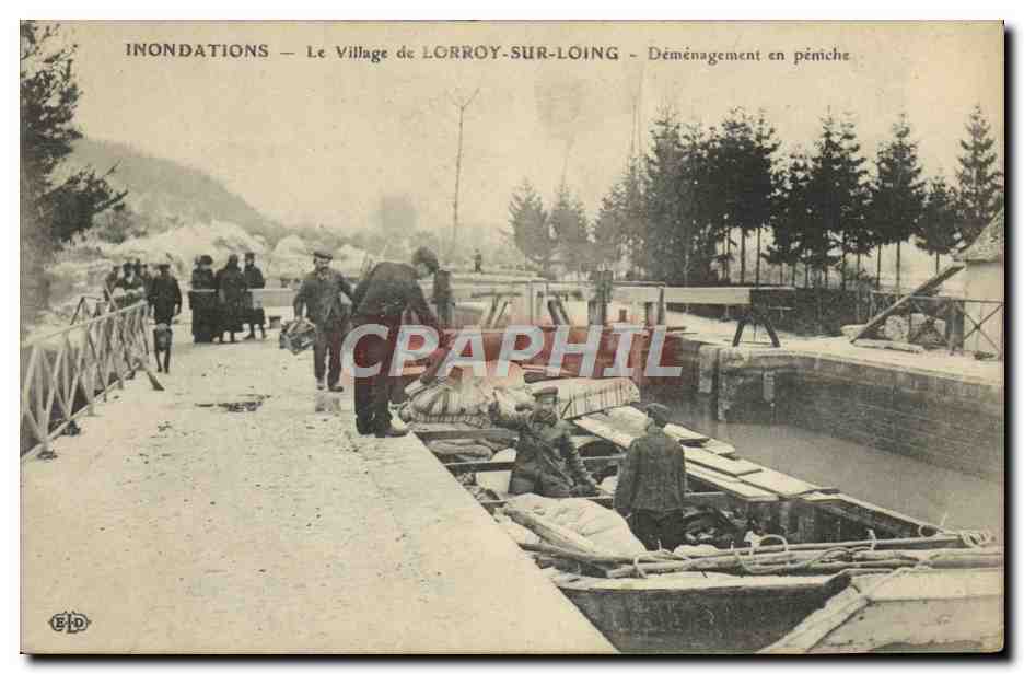 Inondations — Le Village de LORROY-SUR-LOING — Déménagement en péniche