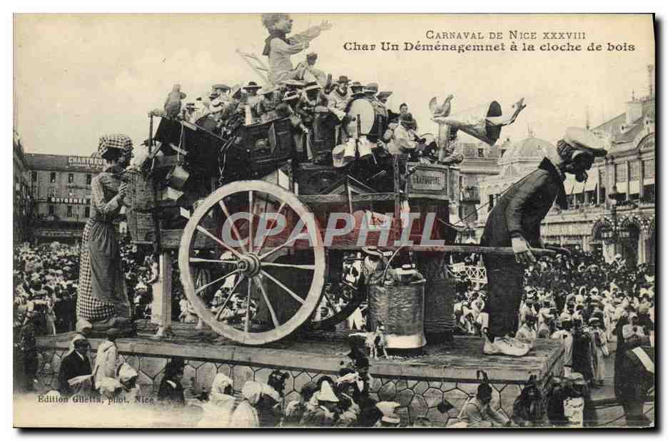 CPA Carnaval de Nice XXXVIII Char un demenagement a la cloche de bois 