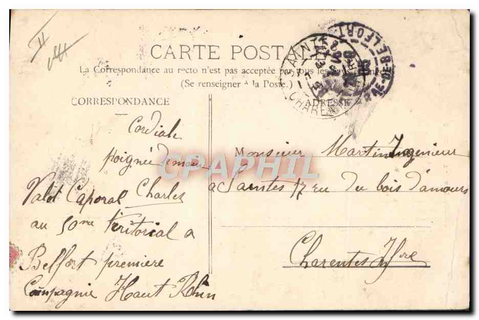 Antieke ansichtkaart Antieke ansichtkaart Joodse Jood Belfort De synagoge — Achterkant
