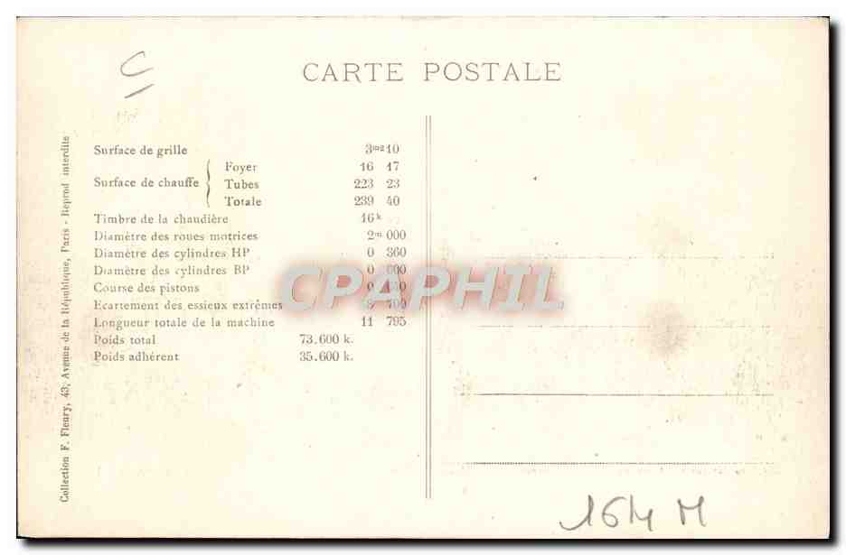 CPA Train Locomotive machine 3004 Compound a 4 cylindres  — Verso