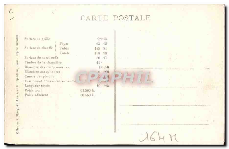 CPA Train Locomotive Machine 975 S a surchauffeur Schmidt  — Verso