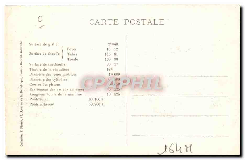 CPA Train Locomotive Machine 1584 S a surchauffeur Schmidt — Verso