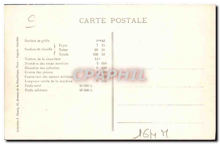 CPA Train Locomotive Machine tender 1021 a simple expansion — Verso