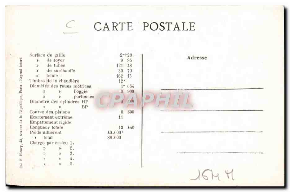 CPA Train Locomotive Machine tender 3838 a simple expansion  — Verso