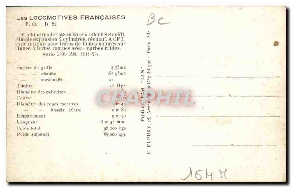 CPA Train Locomotive Machien tender 5480 a surchauffeur Schmidt — Verso