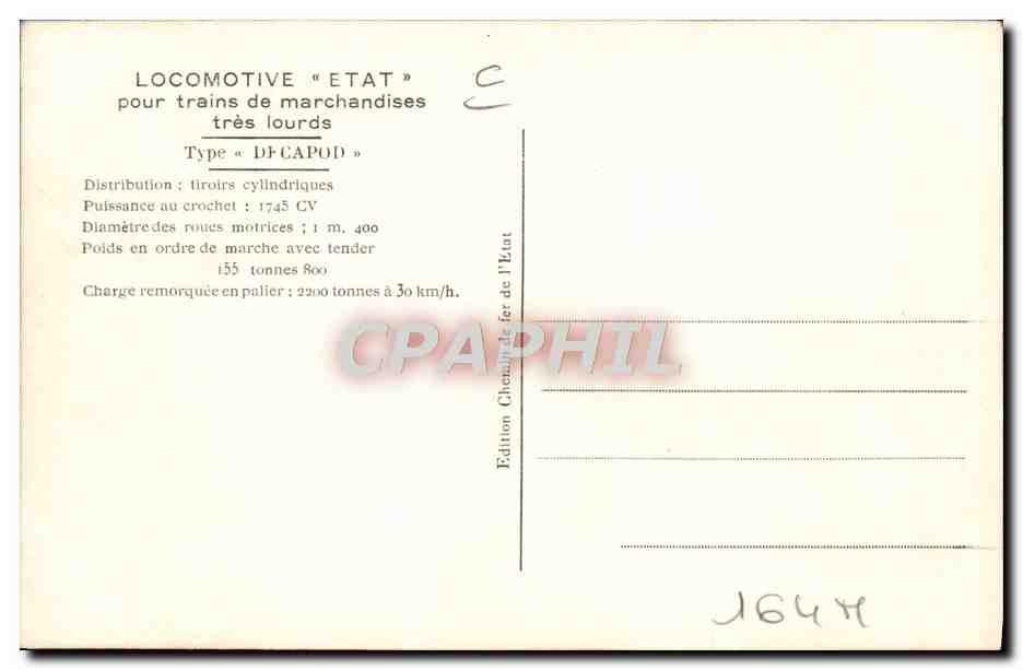CPA Train Locomotive Type Decapod  — Verso