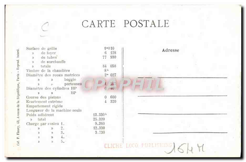 CPA Train Locomotive machine 13 a essieux independants — Verso