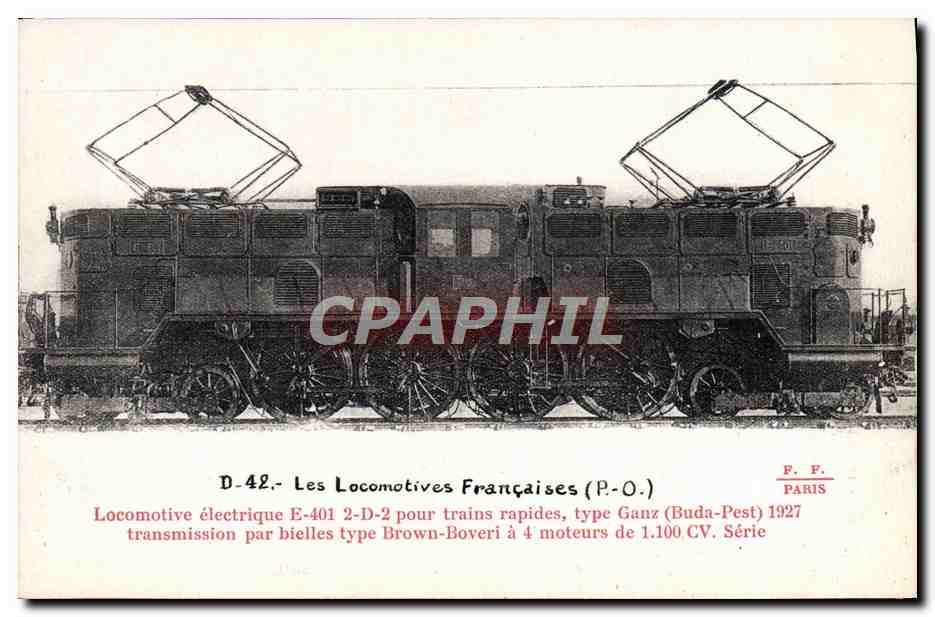 CPA Train Locomotive electrique E 401 2 D2 pour trains rapides type Ganz Budapest