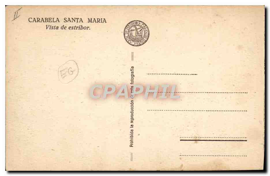 CPA Bateau Voilier Carabela Santa Maria vista de estribor  — Verso