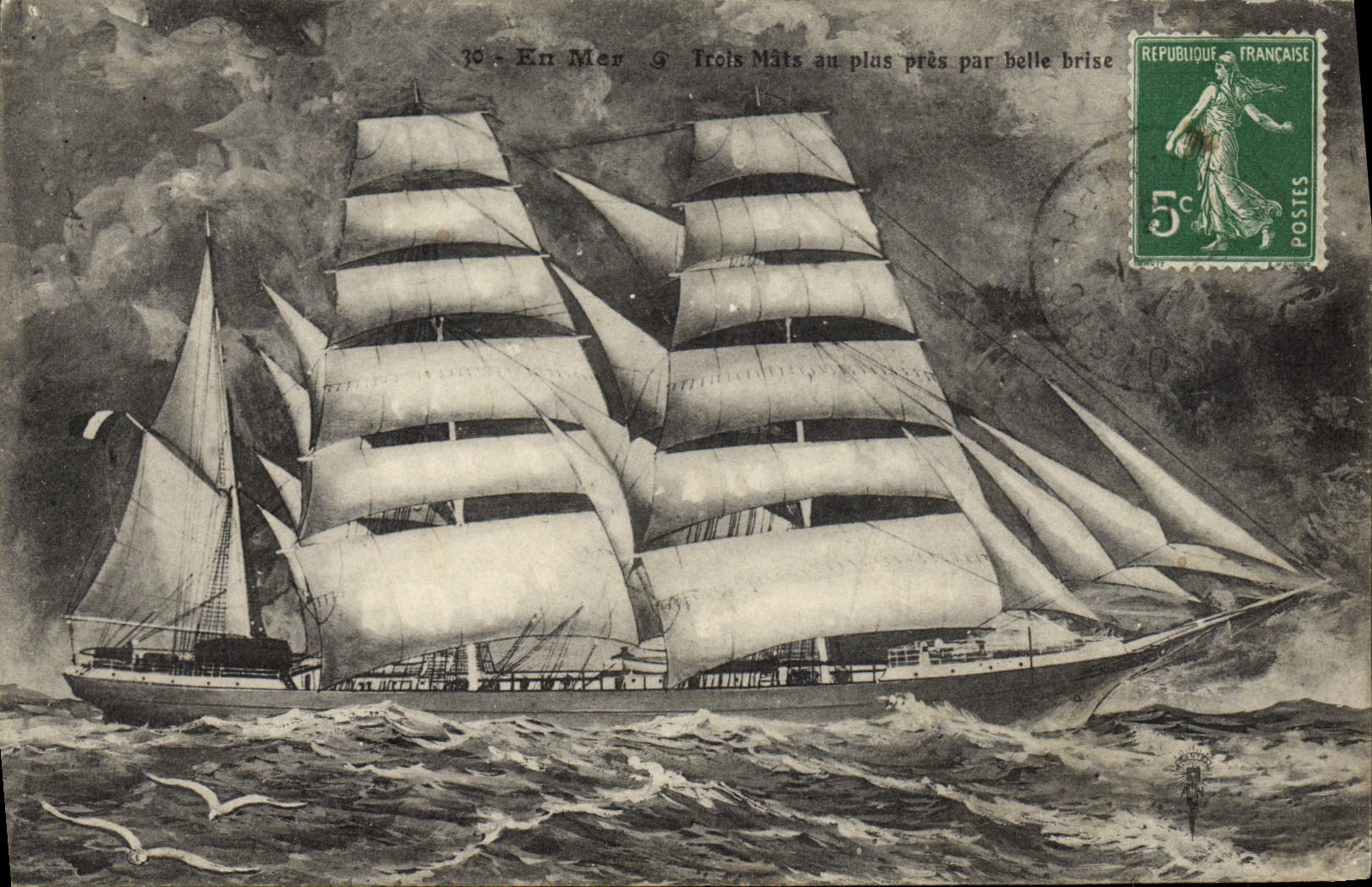 Navire à trois mâts en mer — En Mer 30 — éditeur non visible