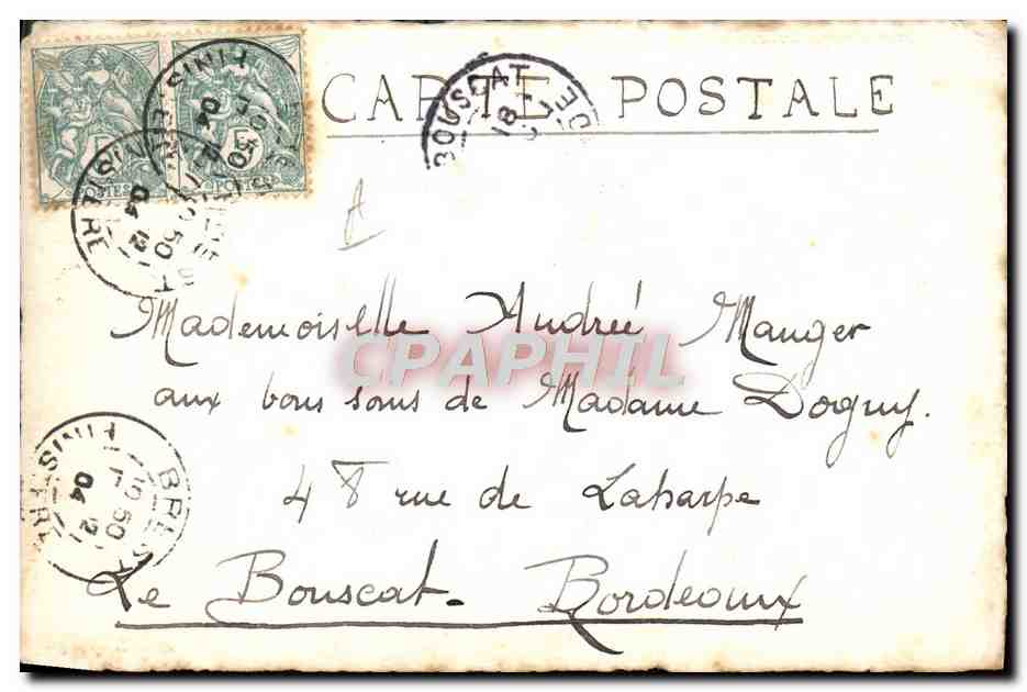 Navire à trois mâts — texte manuscrit — J. Lanthi — Achterkant