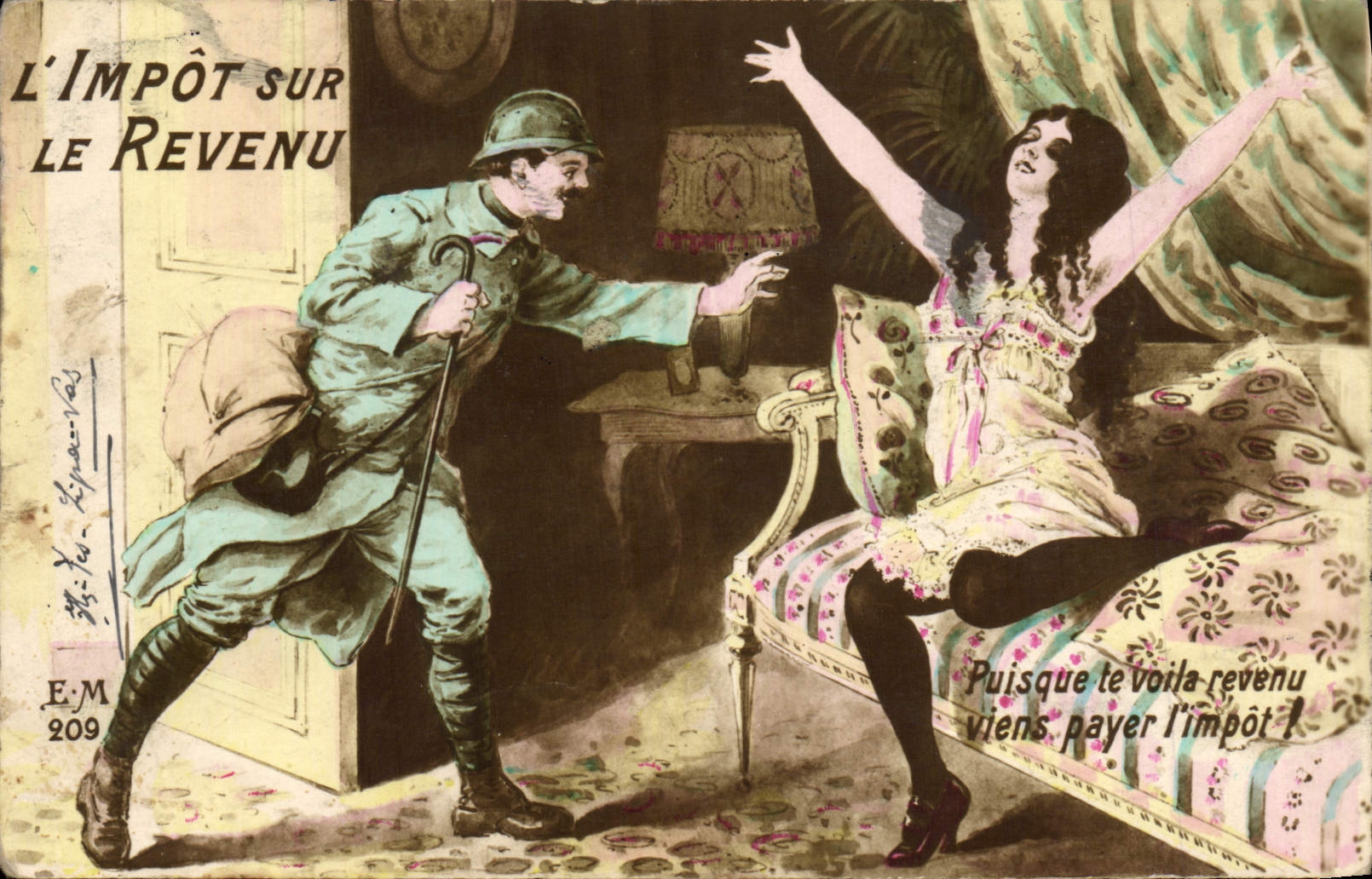L'Imposta sul Reddito — caricatura satirica — E.M. 209