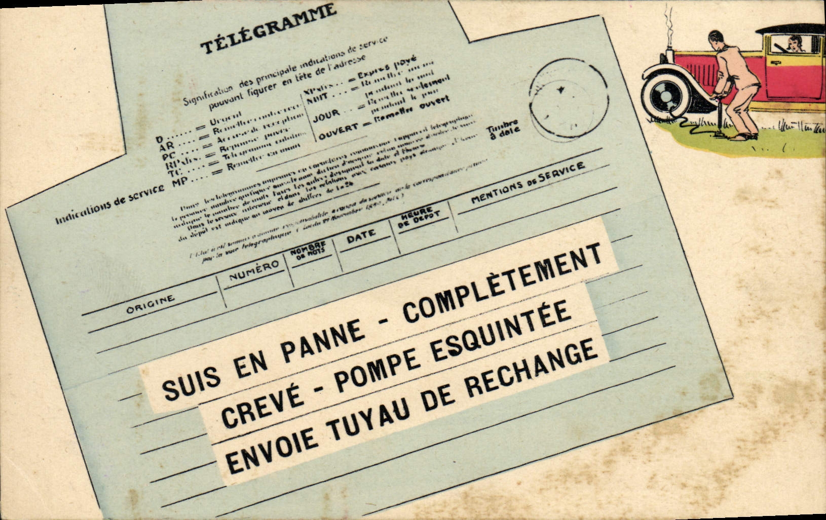 Voiture en panne - pompe à eau - éditeur P-C Paris