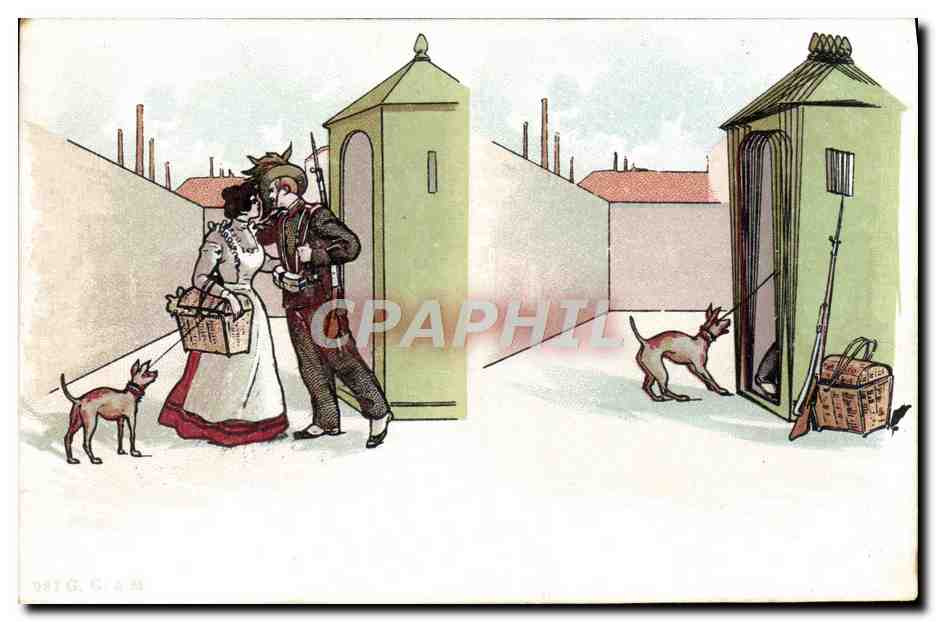 Couple enlacé avec chien — scène de rue — G. C. A. M.