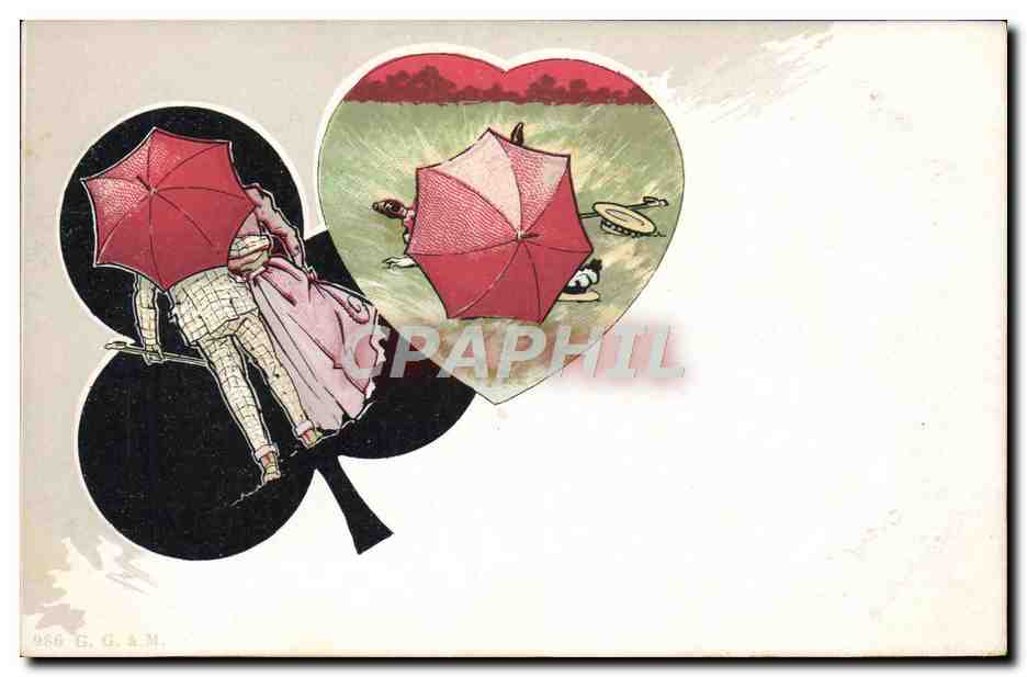 Cœurs et parapluies — illustration romantique — G.G.A.M. n° 866