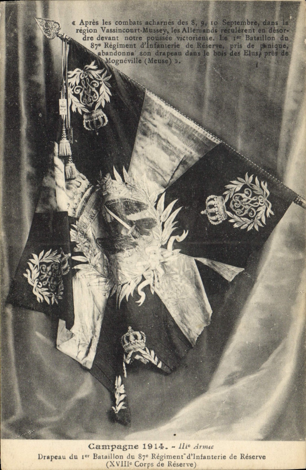Flagge des 1. Bataillons des 87. Reserveinfanterieregiments (XVIII. Reservekorps) — Kampagne 1914 — 11. Armee