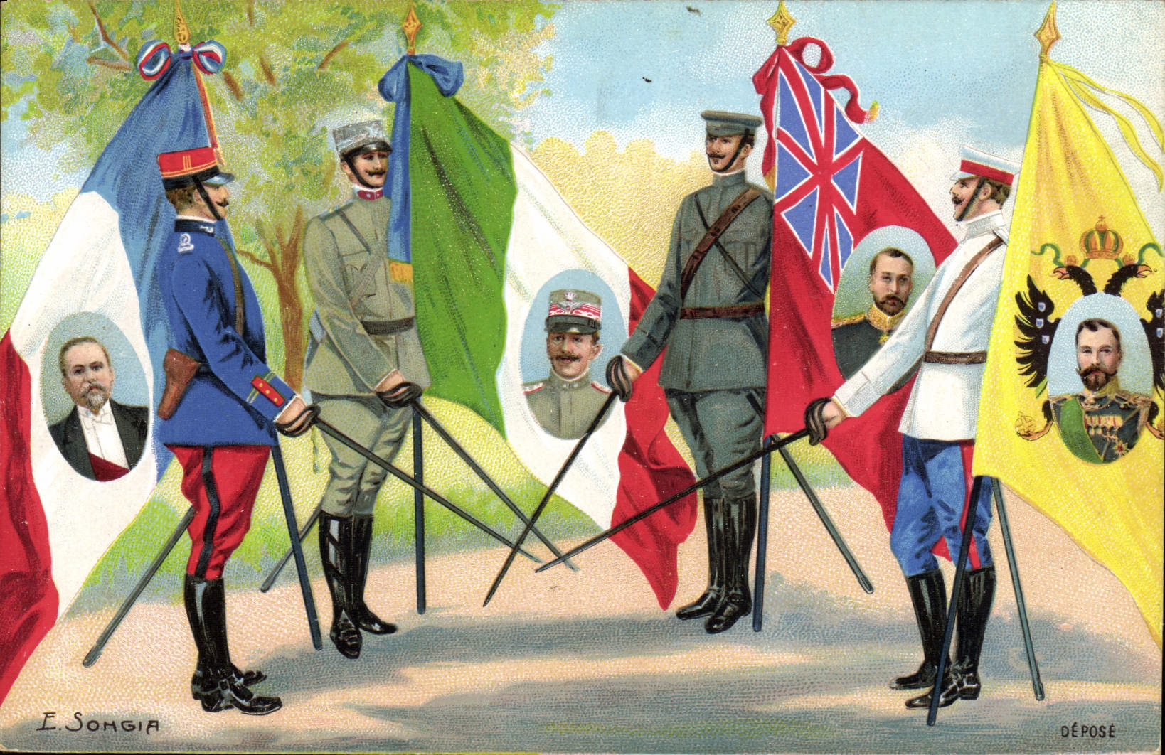 CPA Militaria Officiers Italie Russie Russia Nicolas II Poincare George V