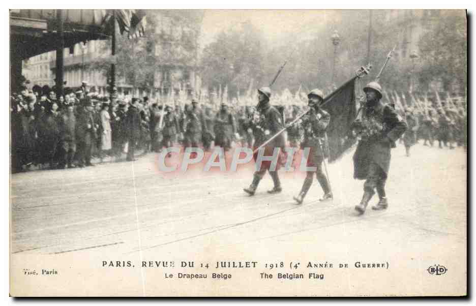 Paris, Revue du 14 juillet 1918 (4e année de guerre) — Le Drapeau Belge — Éditeur BID
