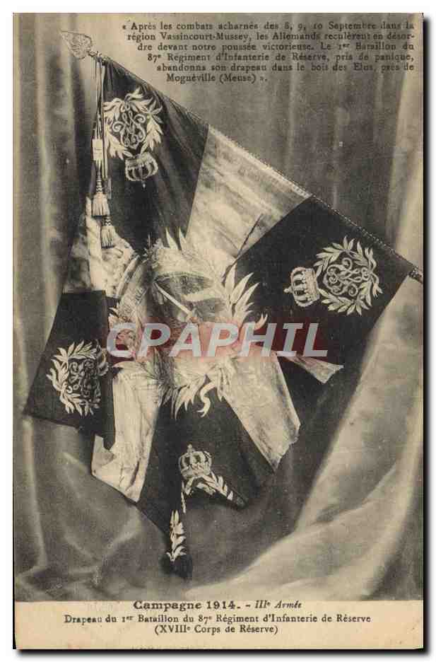CPA Militaria Drapeau du 1er bataillon du 87eme regiment d'infanterie de reserve 