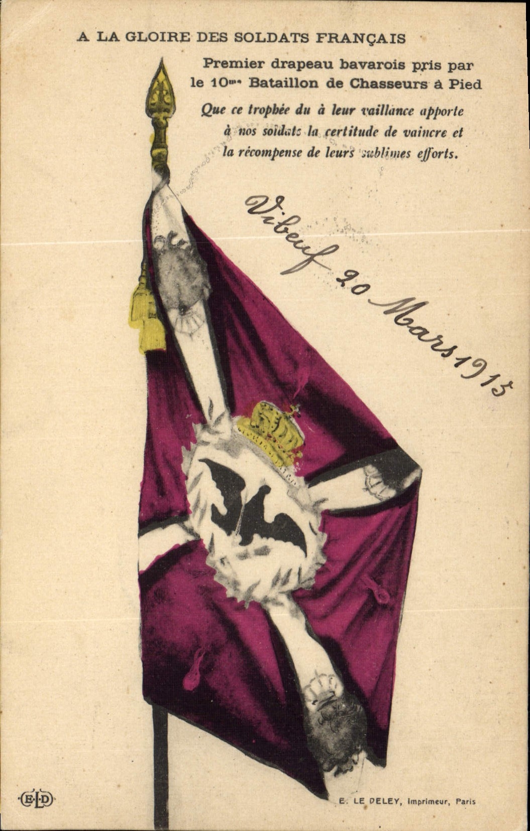 CPA Militaria Premier drapeau bavarois pris par le 10eme bataillon de chasseurs a pied