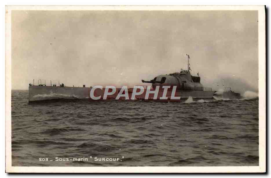 Sous-marin "Surcouf" — photographie en noir et blanc — Édition Bonvet-Emery, Toulon (Var)