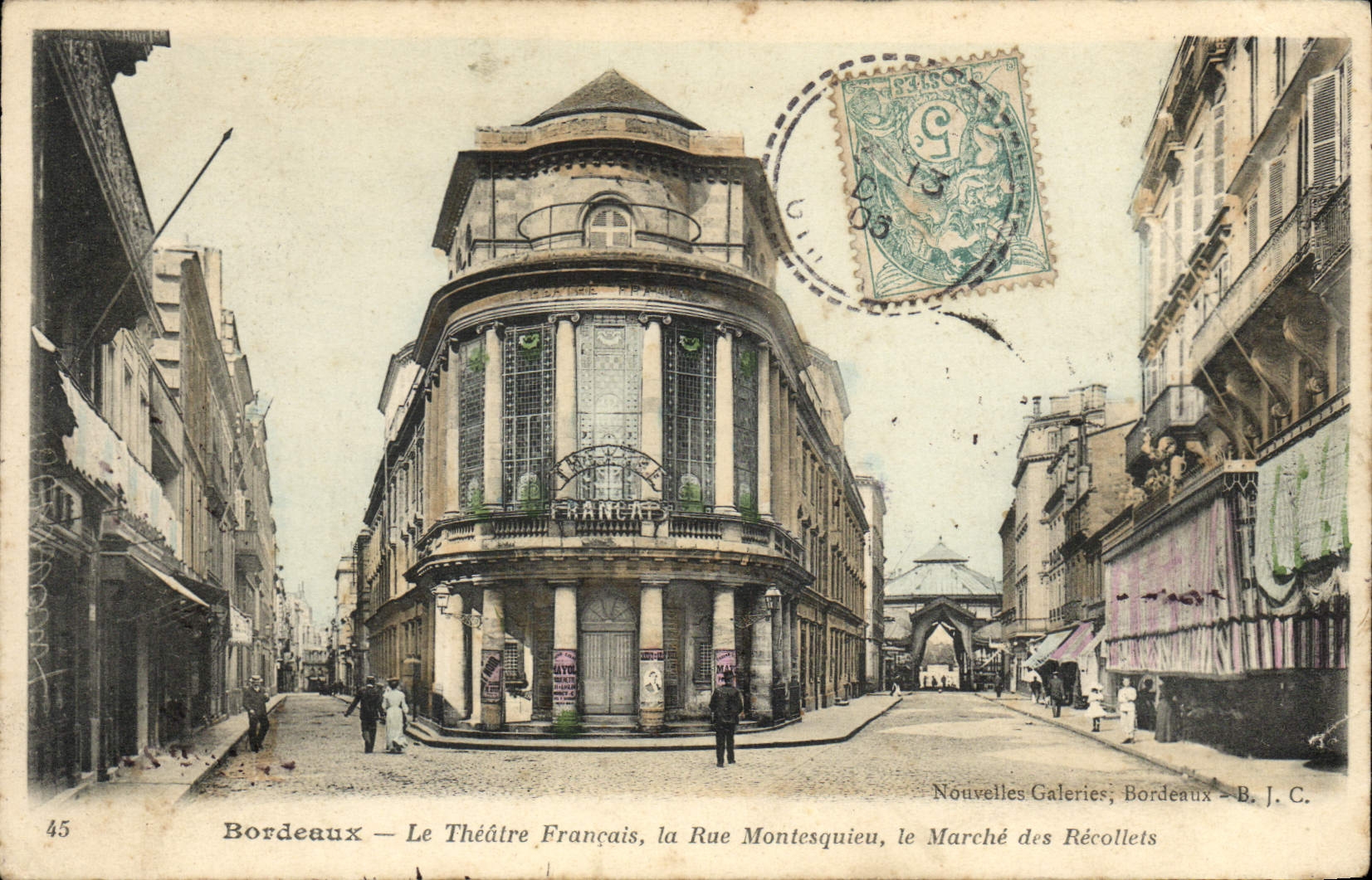 CPA Bordeaux Le theatre francais La rue Montesquieu le marche des Recollets