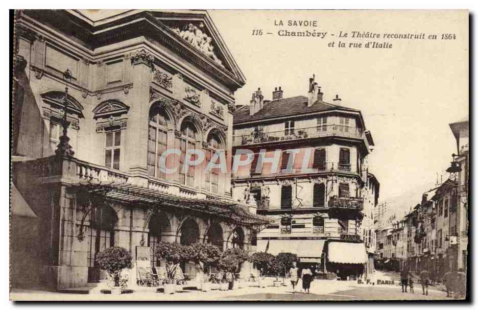CPA Le theatre et la rue d'Italie Chambery 
