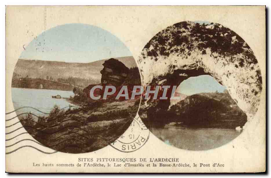 CPA Sites Pittoresques De L'Ardeche Les hauts sommets de l'Ardeche le lac d'Issarles et la Basse Ardeche le pont d'Arc