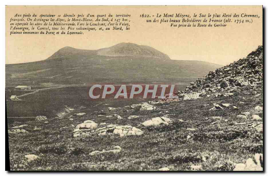 Le Mont Mézène, le Suc le plus élevé des Cévennes (alt. 1754 m.) — Vue prise de la Route du Gerbier — n° 1622