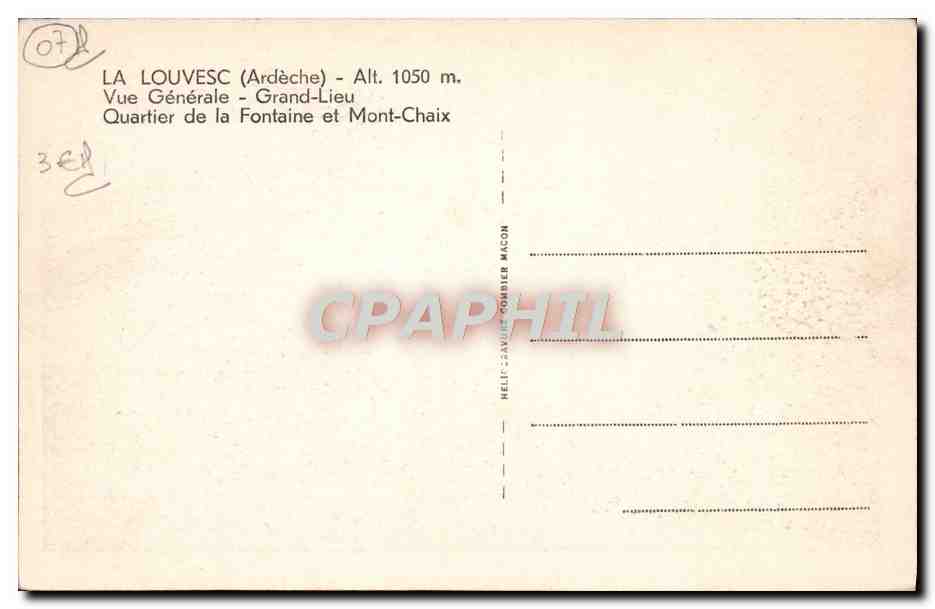 CPA La Louvesc Vue Generale Grand Lieu Quartier de la fontaine et Mont Chaix — Verso