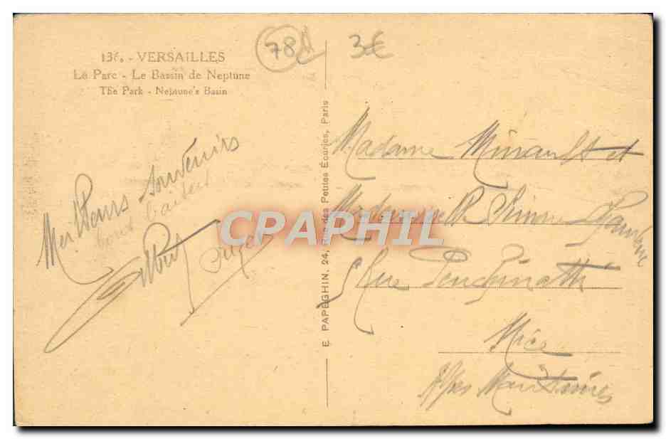CPA Versailles Le parc le bassin de Neptune — Verso