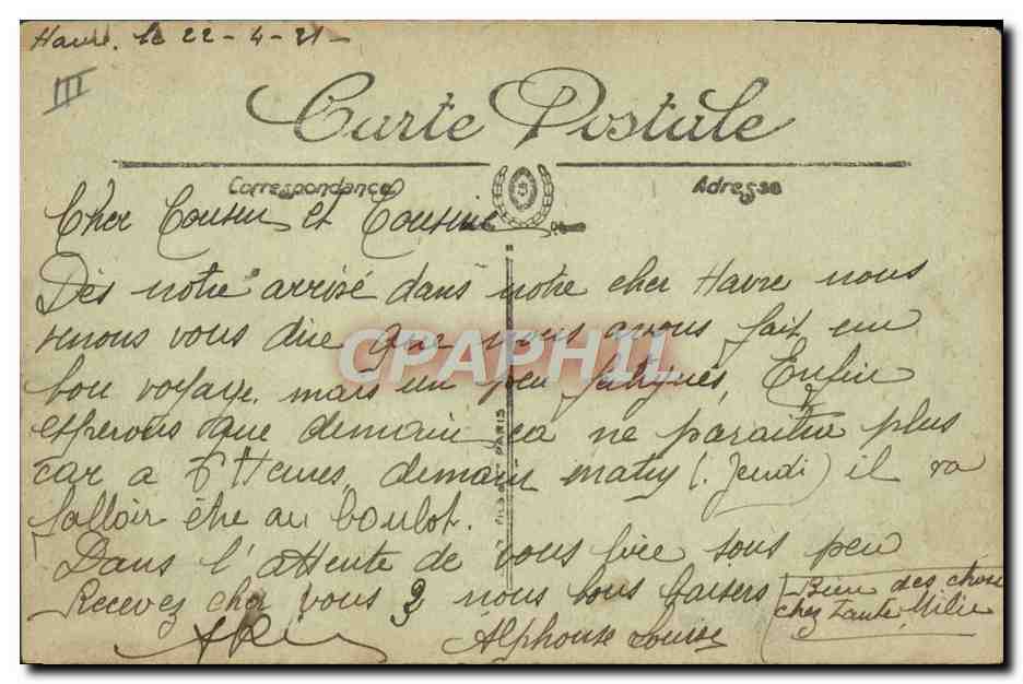 CPA Douanes Le Havre Caserne des douanes — Verso