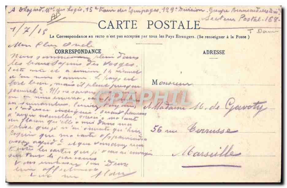 Plainfaing (Vosges) — Bureau des Douanes Françaises — imp. ad Weick — Saint-Étienne (Déposé) N° 3715 — Reverso