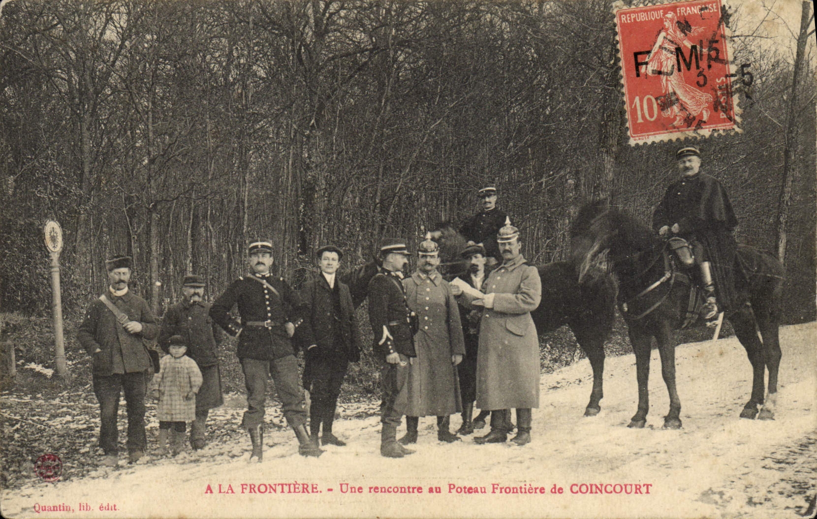 À LA FRONTIÈRE — Une rencontre au Poteau Frontière de COINCOURT — Quantin, lib. édit.