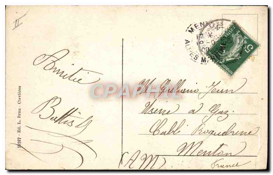 Frontière Franco-Italienne — Souvenir de la frontière Franco-Italienne à 1800 mètres — Ed. L. Brun, Clavières — Reverso