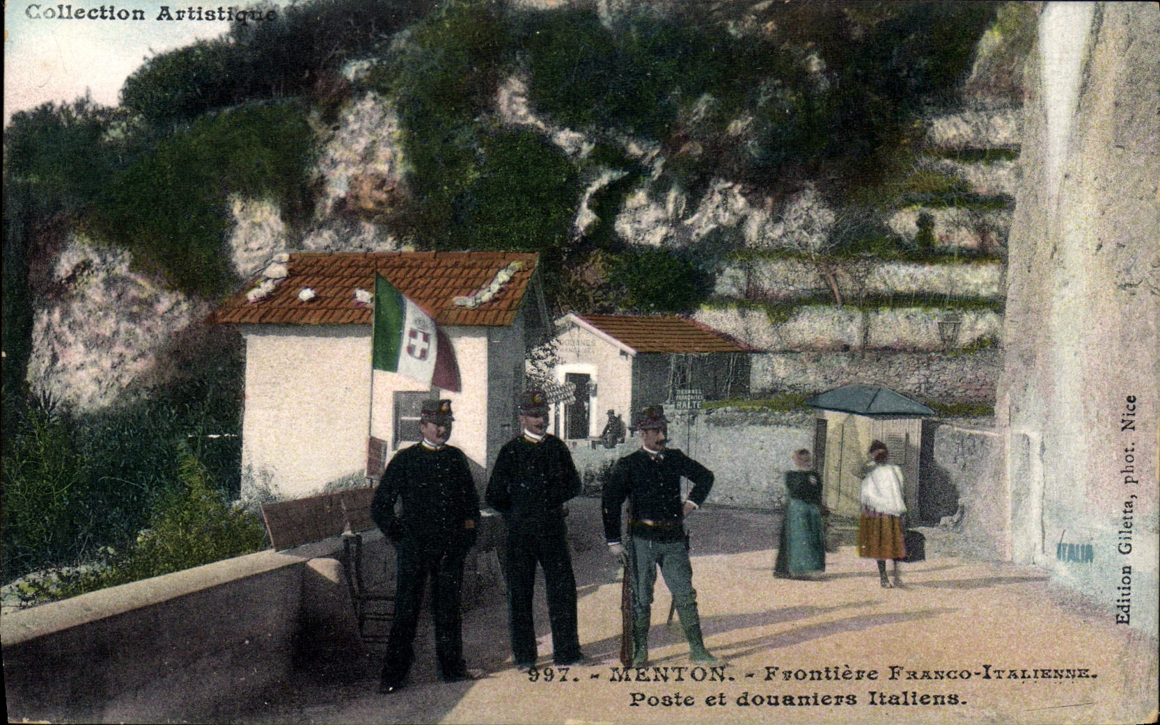 CPA Douanes Menton Frontiere Franco italienne Poste et douaniers italiens