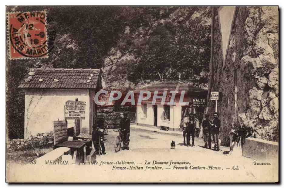 Menton — Frontière franco-italienne — La Douane française — Éditeur LL, n° 83