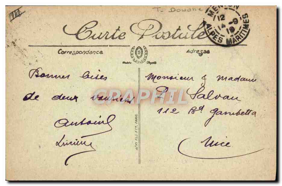 Menton — Frontière franco-italienne — La Douane française — Éditeur LL, n° 83 — Verso