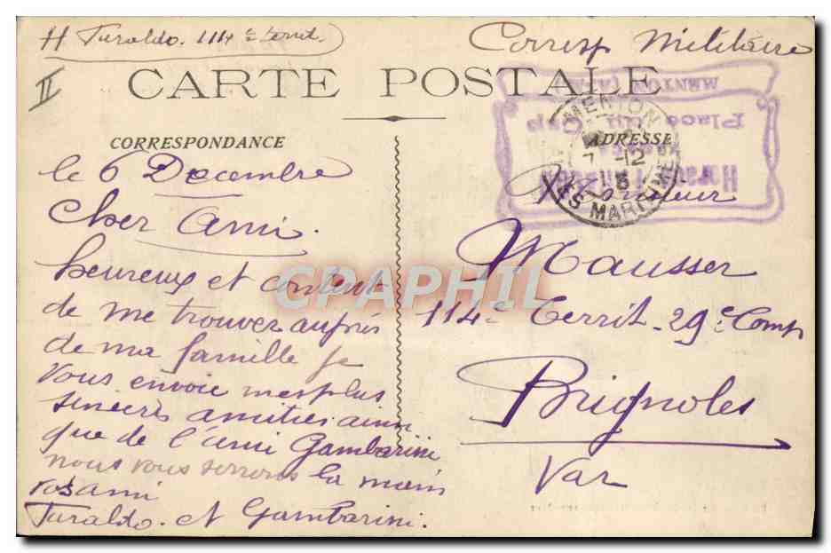 Menton - La Frontière Douaniers Français et Italiens au Pont St-Louis — Édition Arnault, Villefranche-sur-Mer, n°292 — Achterkant