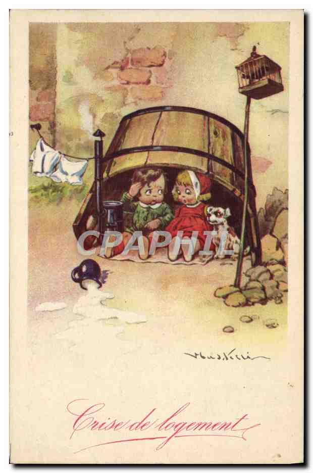 CPA Enfants Crise du logement Chien 