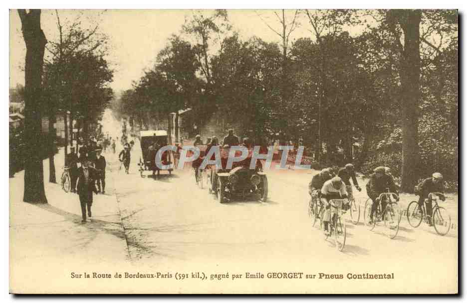 Course cycliste Bordeaux-Paris — 591 kilomètres — gagnée par Émile GEORGET sur Pneus Continental